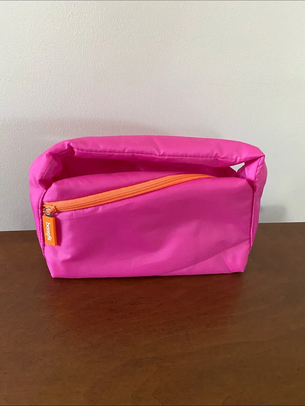 Benefit Hot Pink Makeup Pouch with Orange Zip